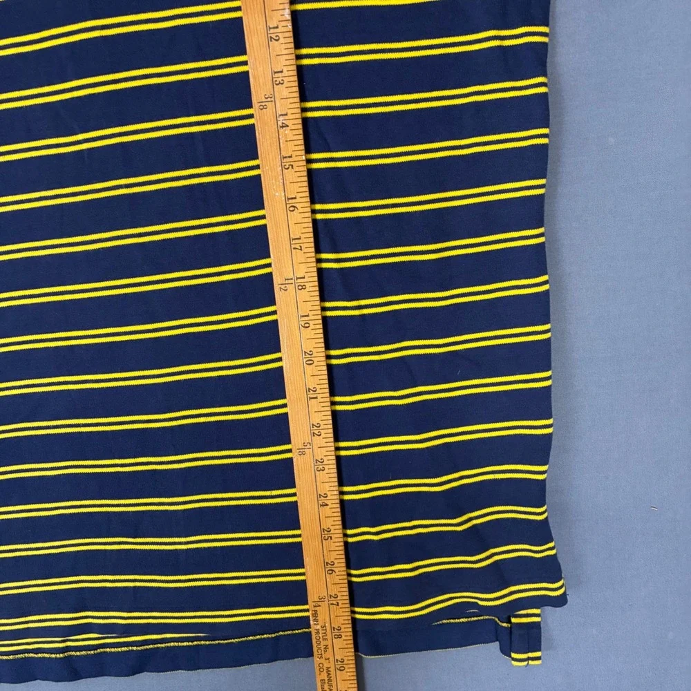 Polo Ralph Lauren Navy Blue & Yellow Striped Short Sleeve Polo Shirt Mens Medium